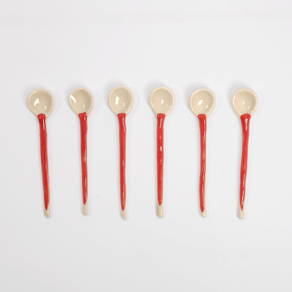 colheres porcelana vermelho cj. 6