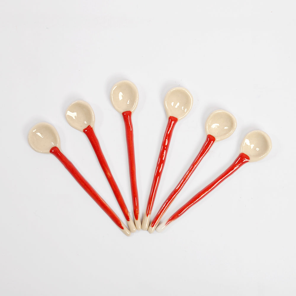 colheres porcelana vermelho cj. 6