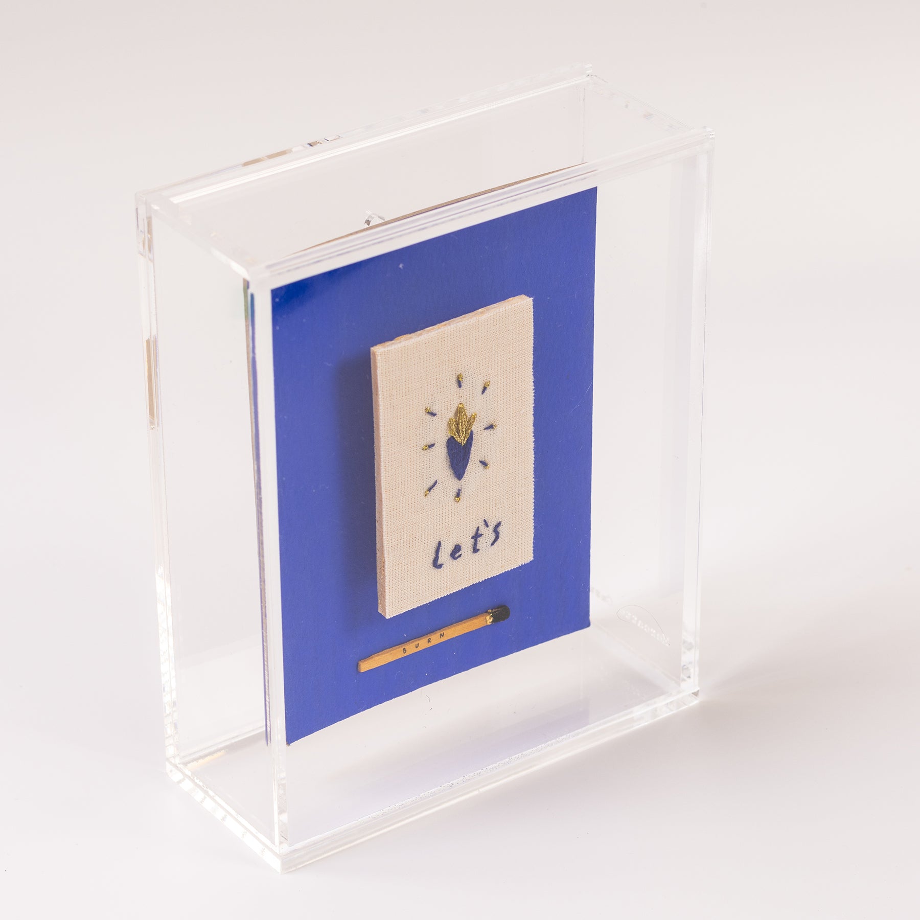 quadro acrílico colagem azul - let's burn